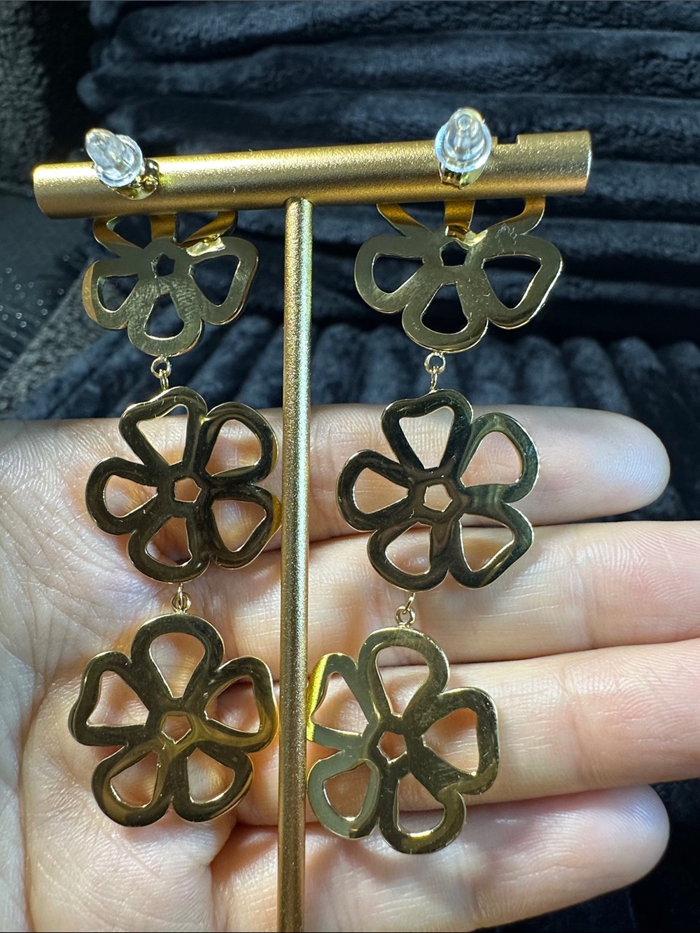 Kenneth Jay Lane Gold Floral Triple-Drop Earrings - Picture 6 of 15